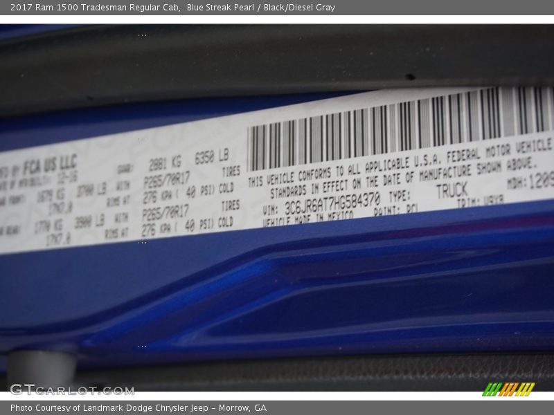 Blue Streak Pearl / Black/Diesel Gray 2017 Ram 1500 Tradesman Regular Cab
