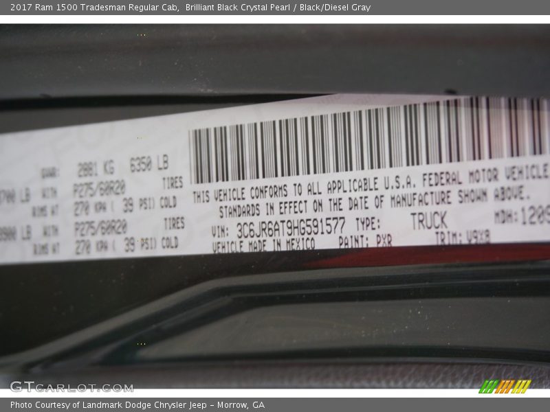 Brilliant Black Crystal Pearl / Black/Diesel Gray 2017 Ram 1500 Tradesman Regular Cab