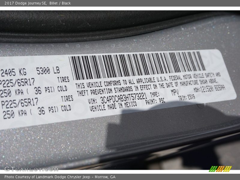 Billet / Black 2017 Dodge Journey SE
