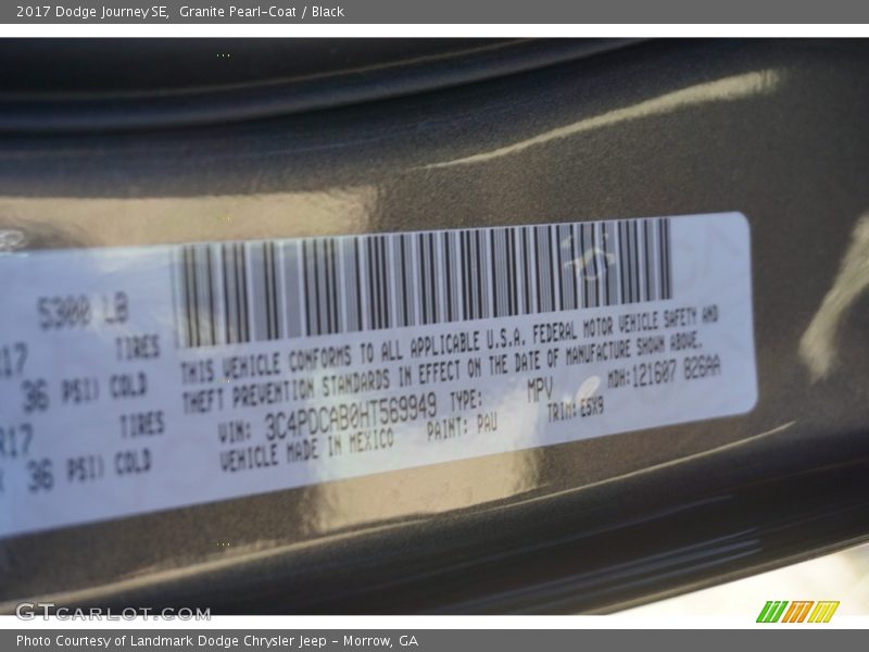 Granite Pearl-Coat / Black 2017 Dodge Journey SE