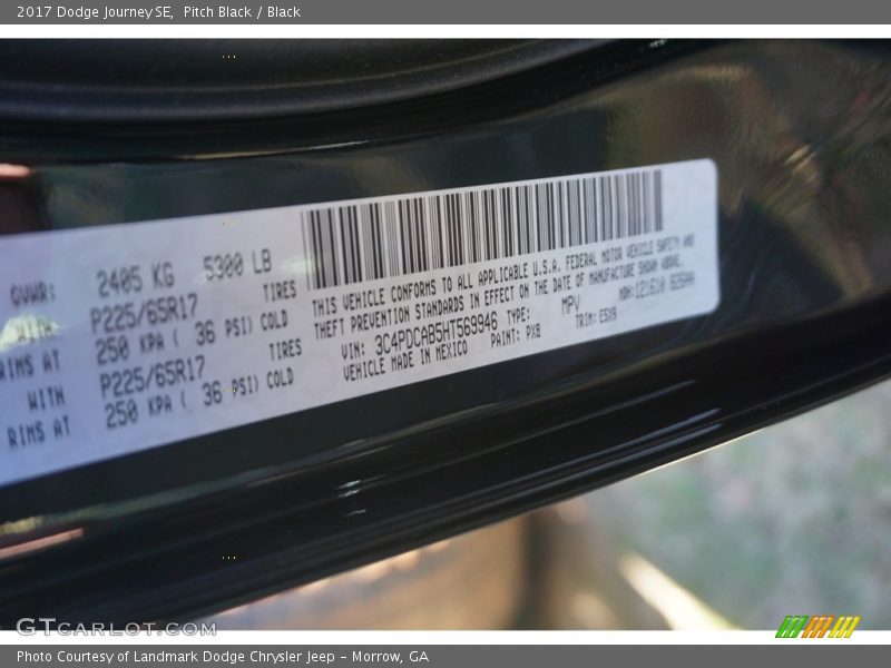 Pitch Black / Black 2017 Dodge Journey SE