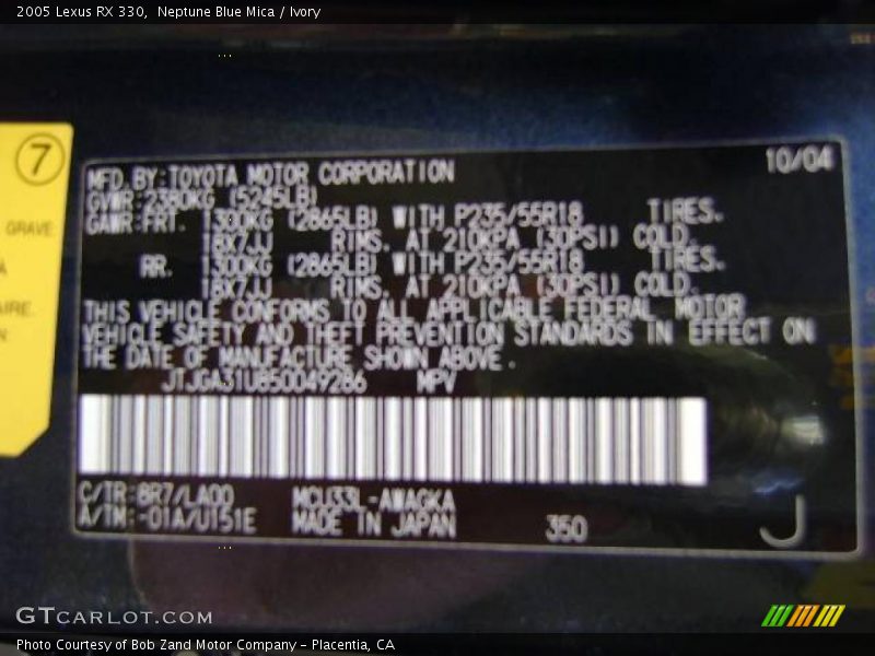Neptune Blue Mica / Ivory 2005 Lexus RX 330