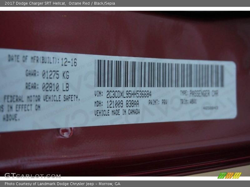 2017 Charger SRT Hellcat Octane Red Color Code PRV
