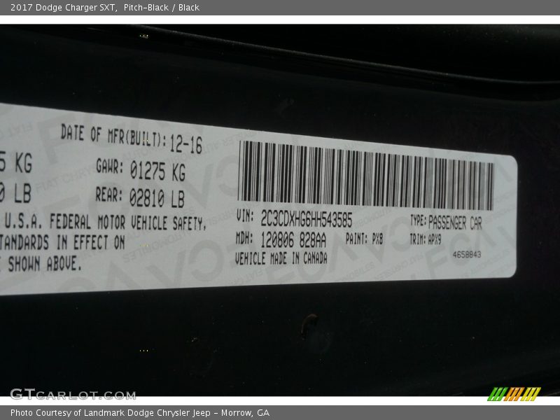 Pitch-Black / Black 2017 Dodge Charger SXT