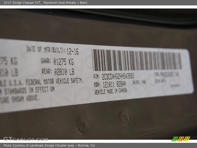 Maximum Steel Metallic / Black 2017 Dodge Charger SXT