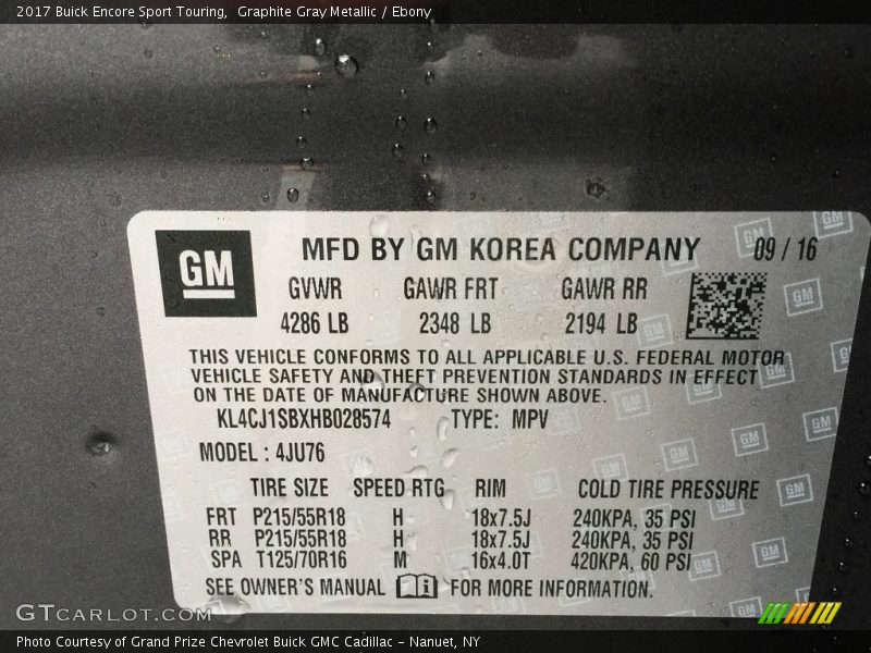 Graphite Gray Metallic / Ebony 2017 Buick Encore Sport Touring
