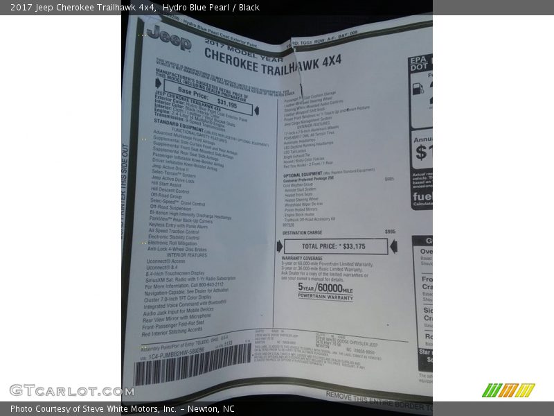  2017 Cherokee Trailhawk 4x4 Window Sticker