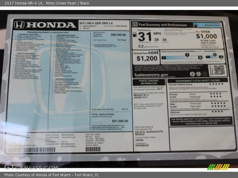  2017 HR-V LX Window Sticker