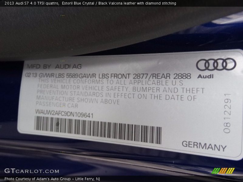 Estoril Blue Crystal / Black Valcona leather with diamond stitching 2013 Audi S7 4.0 TFSI quattro