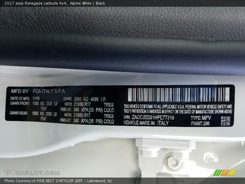 Alpine White / Black 2017 Jeep Renegade Latitude 4x4