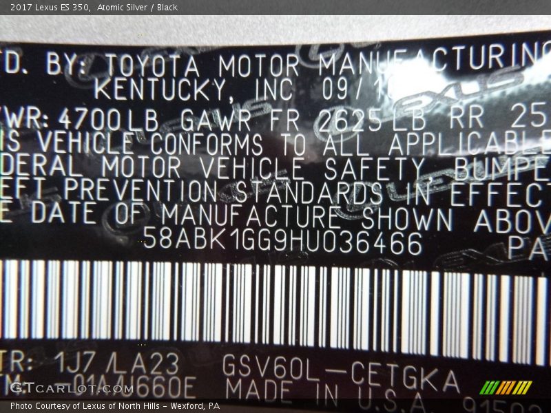 Atomic Silver / Black 2017 Lexus ES 350