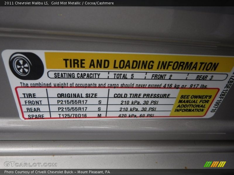 Gold Mist Metallic / Cocoa/Cashmere 2011 Chevrolet Malibu LS