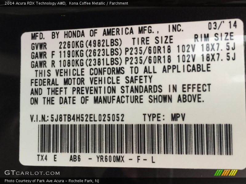 Kona Coffee Metallic / Parchment 2014 Acura RDX Technology AWD