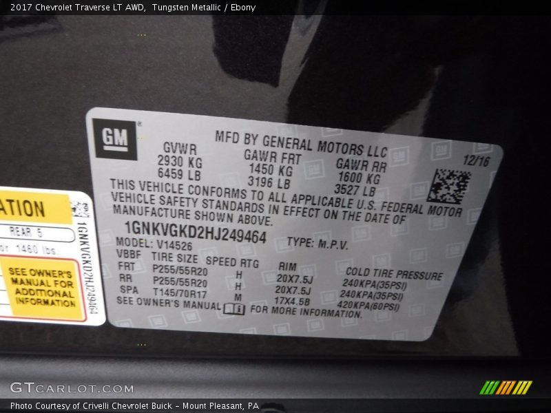 Tungsten Metallic / Ebony 2017 Chevrolet Traverse LT AWD