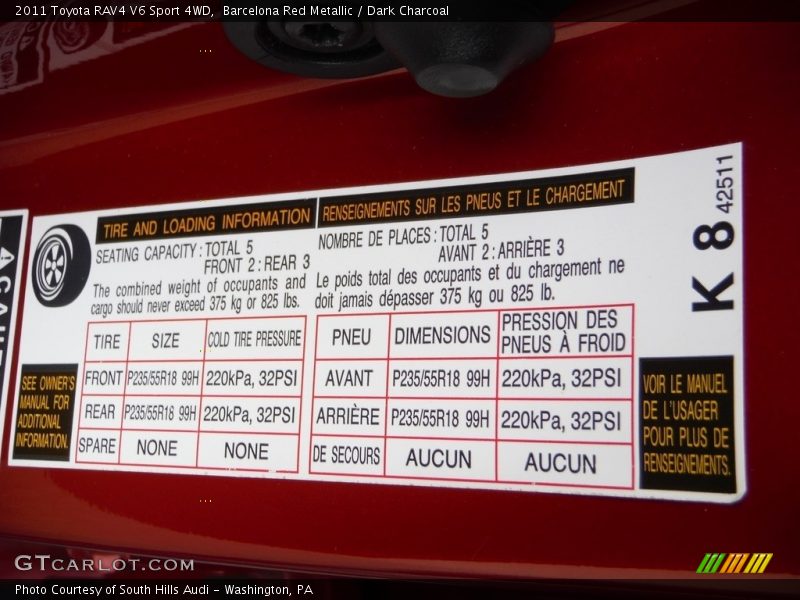Barcelona Red Metallic / Dark Charcoal 2011 Toyota RAV4 V6 Sport 4WD