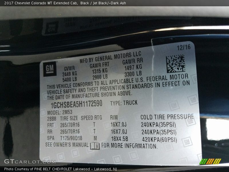 Black / Jet Black/­Dark Ash 2017 Chevrolet Colorado WT Extended Cab