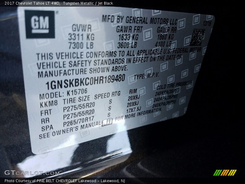 Tungsten Metallic / Jet Black 2017 Chevrolet Tahoe LT 4WD
