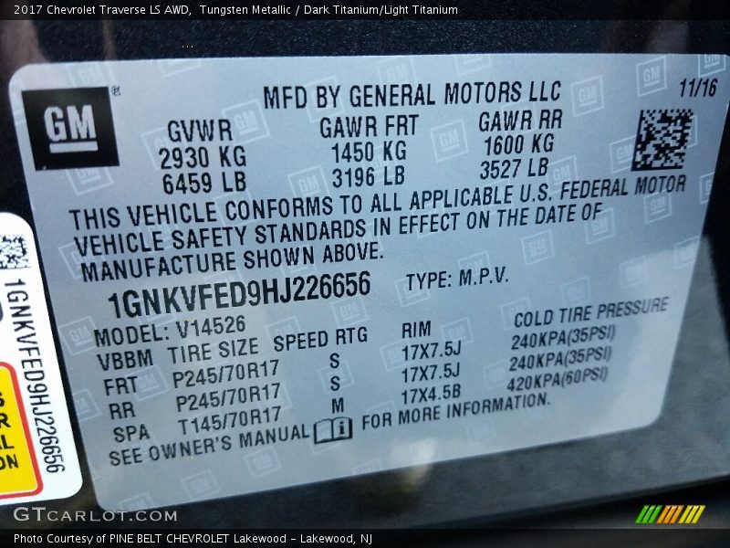 Tungsten Metallic / Dark Titanium/Light Titanium 2017 Chevrolet Traverse LS AWD