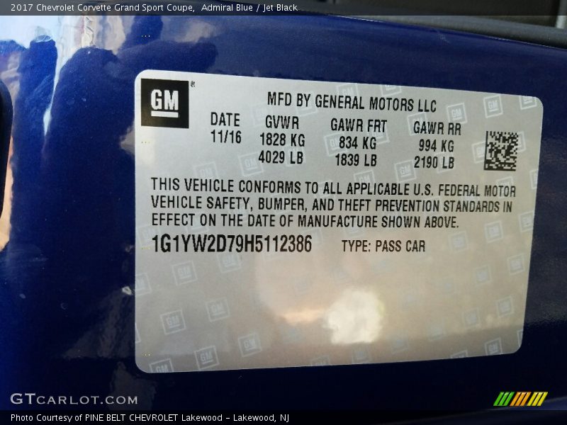 Admiral Blue / Jet Black 2017 Chevrolet Corvette Grand Sport Coupe