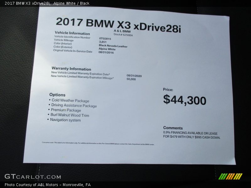 Alpine White / Black 2017 BMW X3 xDrive28i