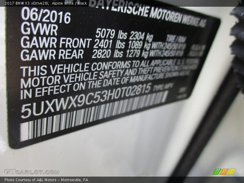 Alpine White / Black 2017 BMW X3 xDrive28i