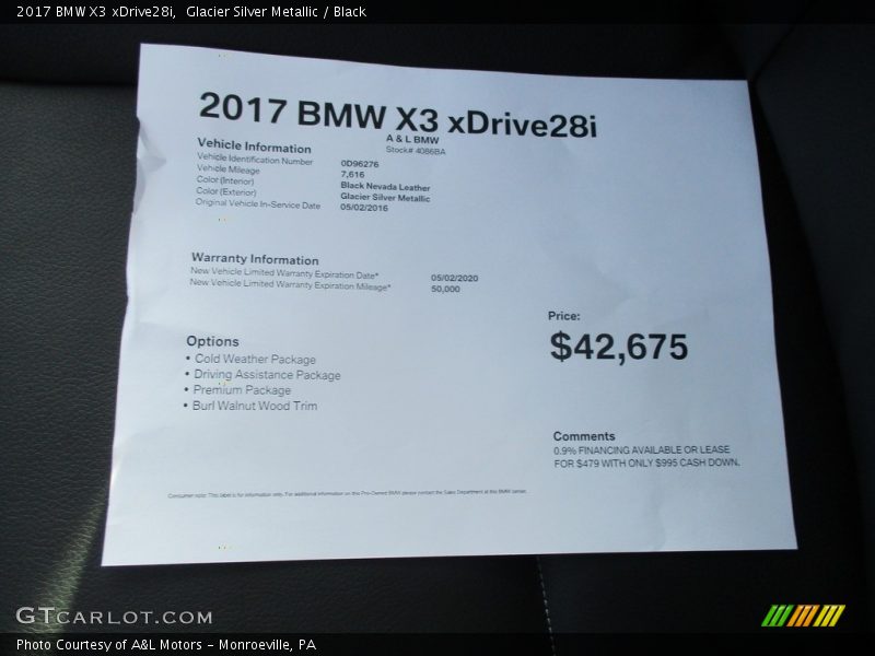 Glacier Silver Metallic / Black 2017 BMW X3 xDrive28i