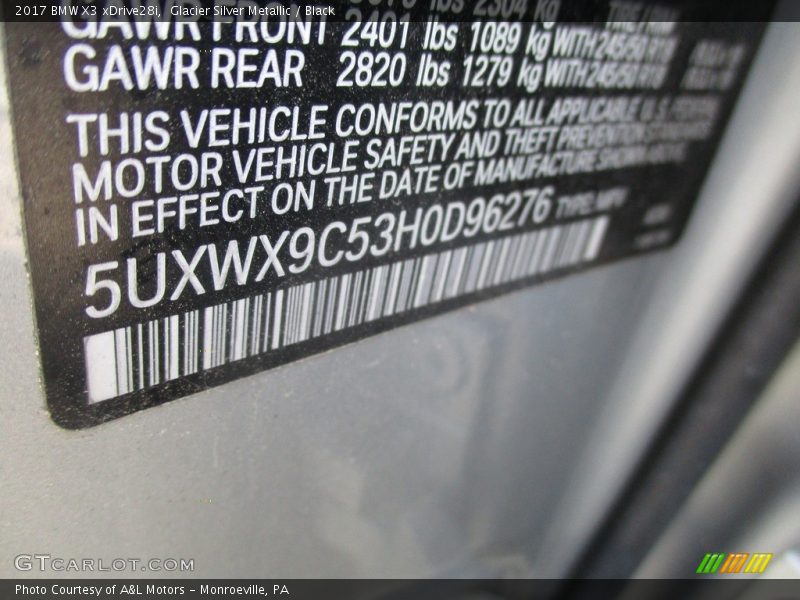 Glacier Silver Metallic / Black 2017 BMW X3 xDrive28i