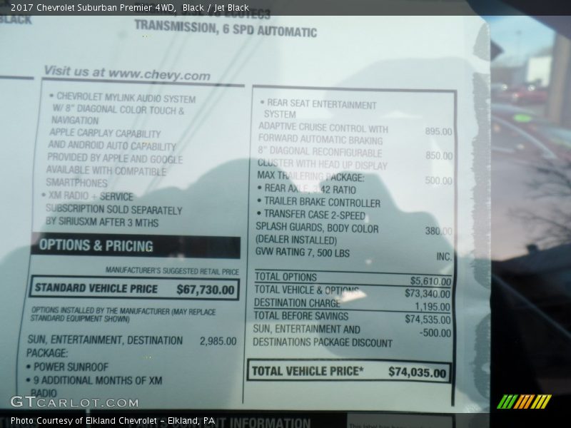 Black / Jet Black 2017 Chevrolet Suburban Premier 4WD