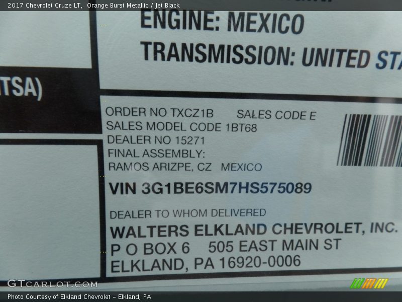 Orange Burst Metallic / Jet Black 2017 Chevrolet Cruze LT