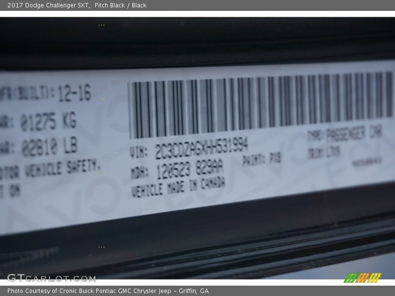 Pitch Black / Black 2017 Dodge Challenger SXT