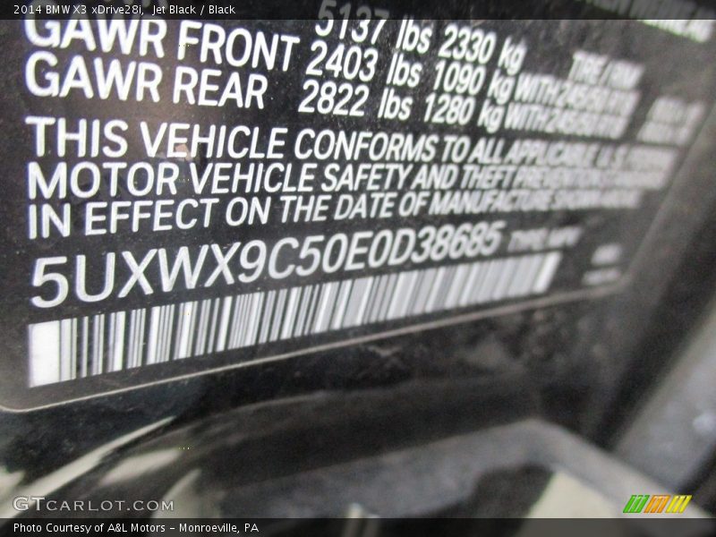 Jet Black / Black 2014 BMW X3 xDrive28i