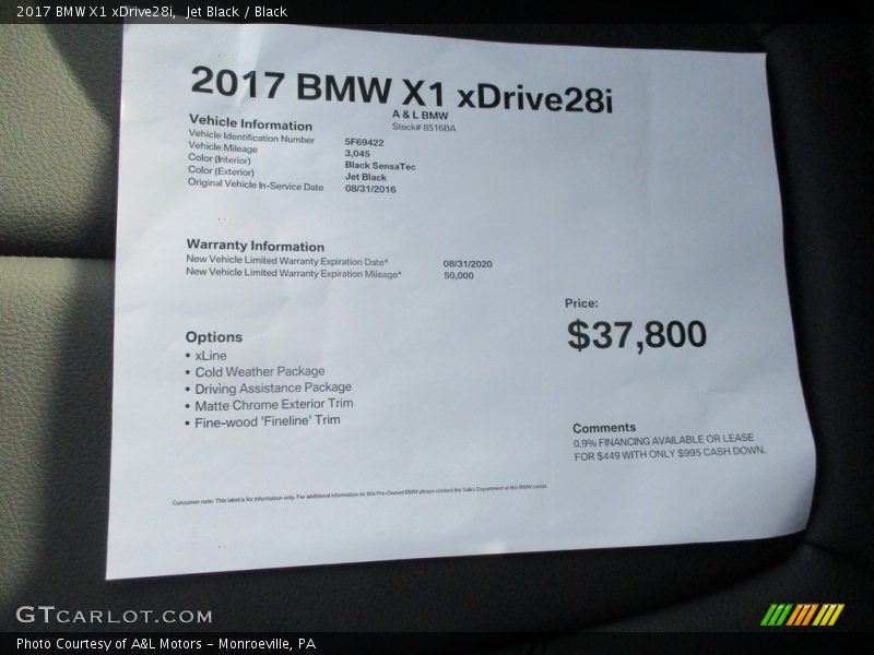 Jet Black / Black 2017 BMW X1 xDrive28i