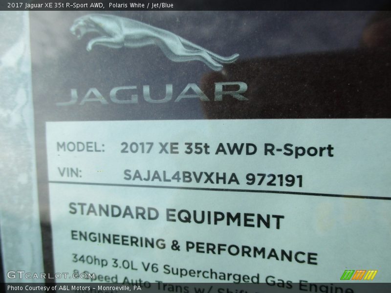 Polaris White / Jet/Blue 2017 Jaguar XE 35t R-Sport AWD