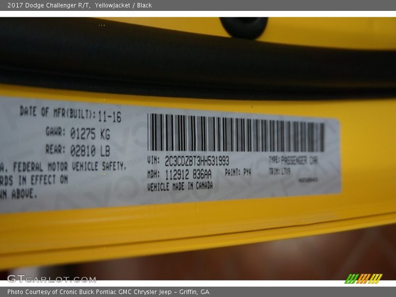 2017 Challenger R/T YellowJacket Color Code PY4