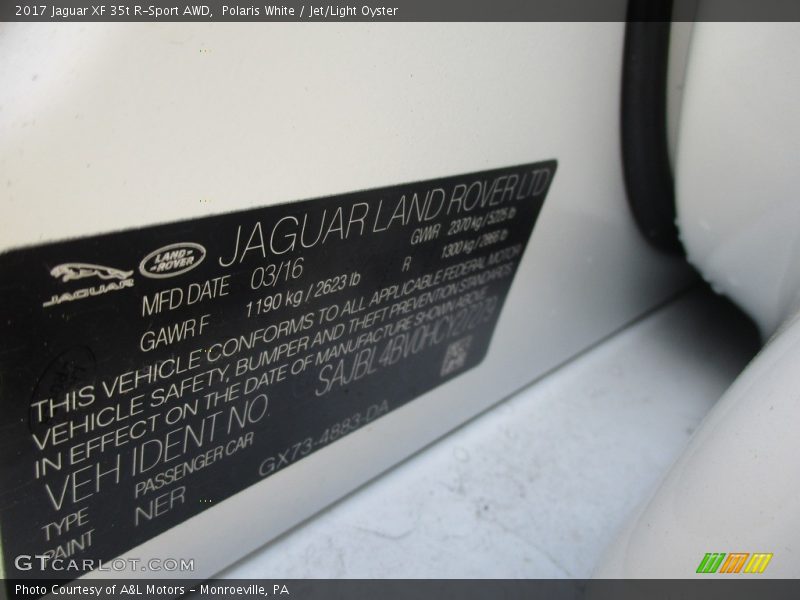 Polaris White / Jet/Light Oyster 2017 Jaguar XF 35t R-Sport AWD
