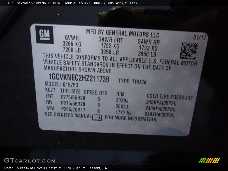 Black / Dark Ash/Jet Black 2017 Chevrolet Silverado 1500 WT Double Cab 4x4