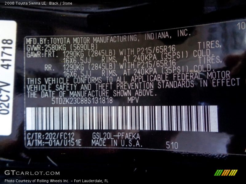 Black / Stone 2008 Toyota Sienna LE