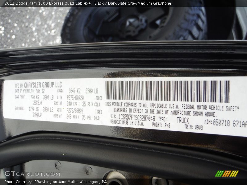 Black / Dark Slate Gray/Medium Graystone 2012 Dodge Ram 1500 Express Quad Cab 4x4