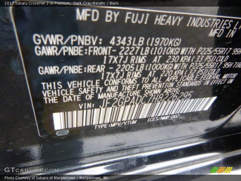 Dark Gray Metallic / Black 2017 Subaru Crosstrek 2.0i Premium