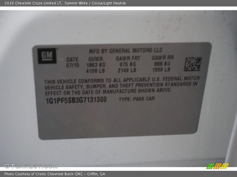 Summit White / Cocoa/Light Neutral 2016 Chevrolet Cruze Limited LT