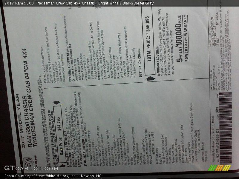 Bright White / Black/Diesel Gray 2017 Ram 5500 Tradesman Crew Cab 4x4 Chassis