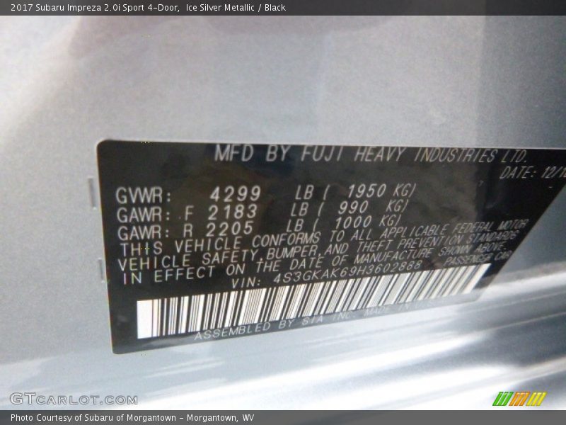 Ice Silver Metallic / Black 2017 Subaru Impreza 2.0i Sport 4-Door