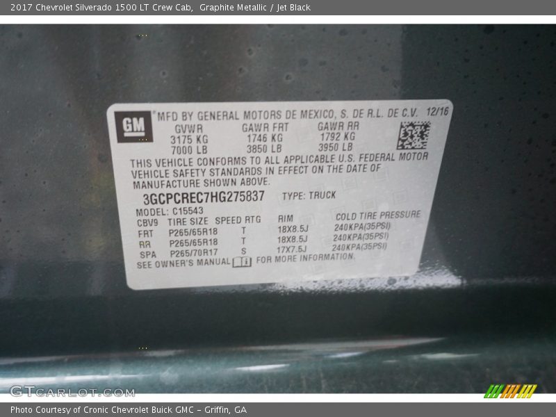Graphite Metallic / Jet Black 2017 Chevrolet Silverado 1500 LT Crew Cab