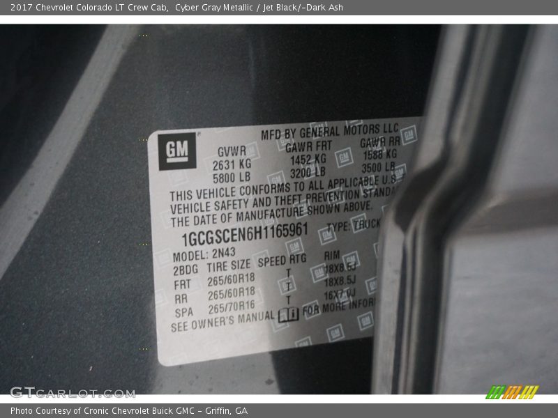 Cyber Gray Metallic / Jet Black/­Dark Ash 2017 Chevrolet Colorado LT Crew Cab