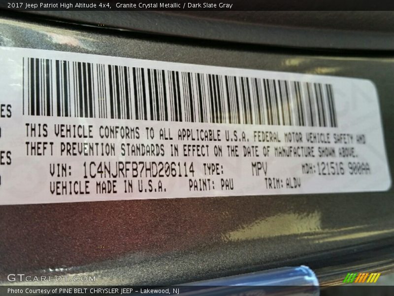 Granite Crystal Metallic / Dark Slate Gray 2017 Jeep Patriot High Altitude 4x4