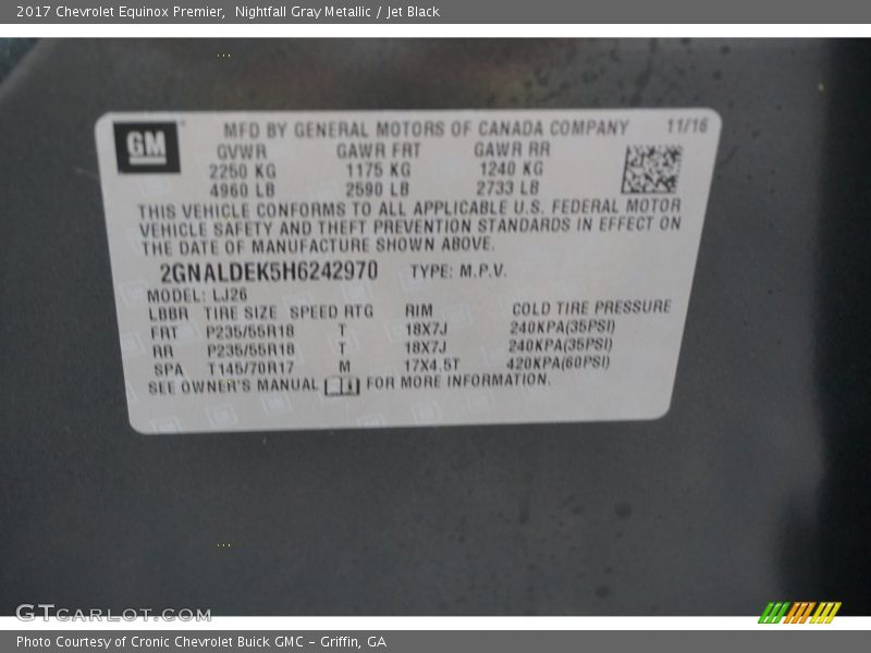 Nightfall Gray Metallic / Jet Black 2017 Chevrolet Equinox Premier