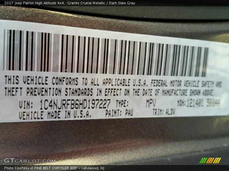 Granite Crystal Metallic / Dark Slate Gray 2017 Jeep Patriot High Altitude 4x4