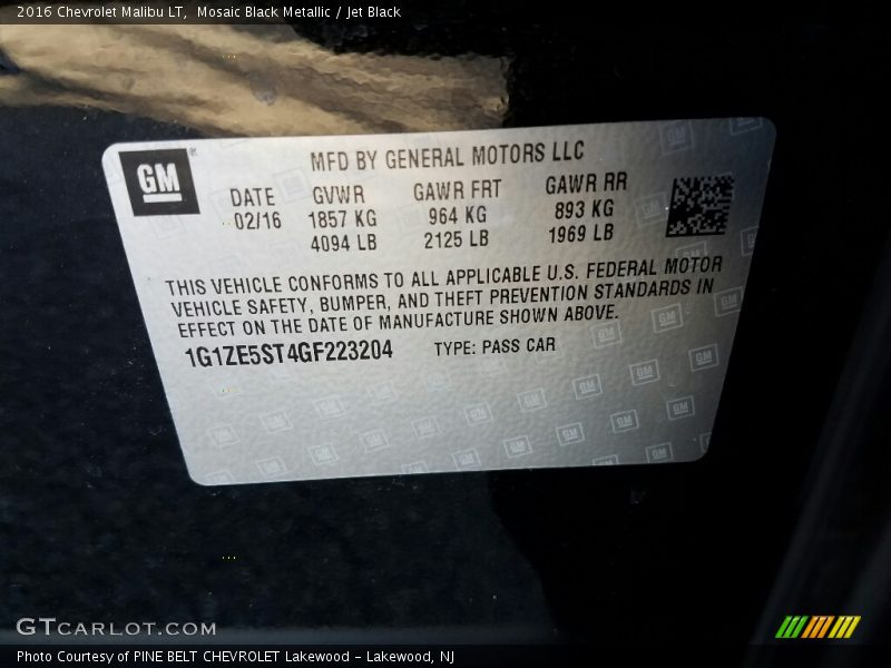 Mosaic Black Metallic / Jet Black 2016 Chevrolet Malibu LT