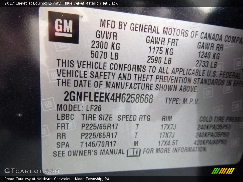 Blue Velvet Metallic / Jet Black 2017 Chevrolet Equinox LS AWD