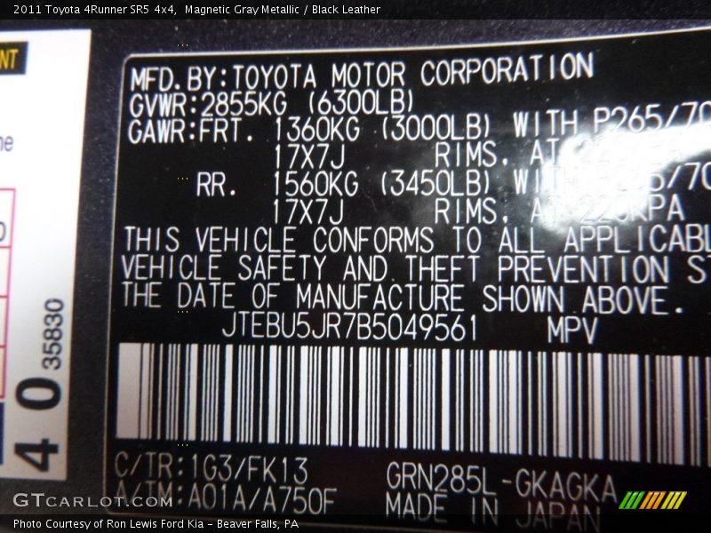 Magnetic Gray Metallic / Black Leather 2011 Toyota 4Runner SR5 4x4
